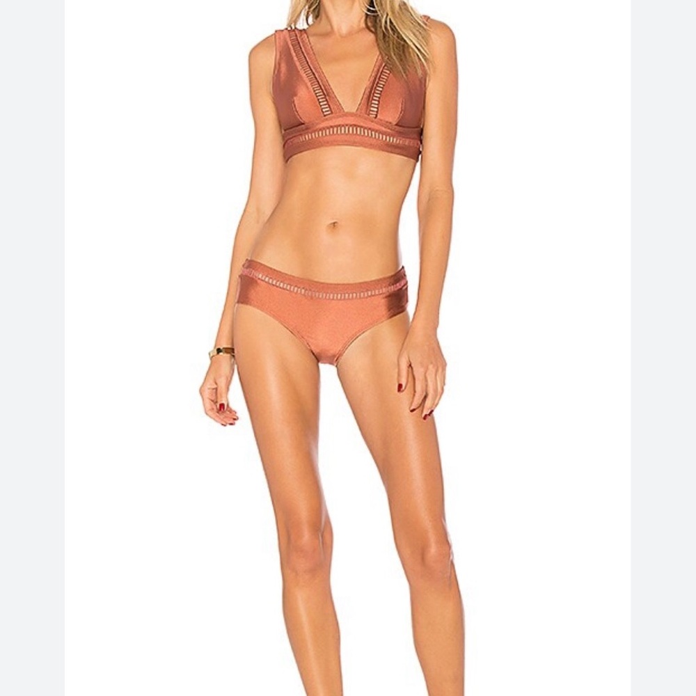 Zimmermann Rose-Metallic Crochet Trim Bikini